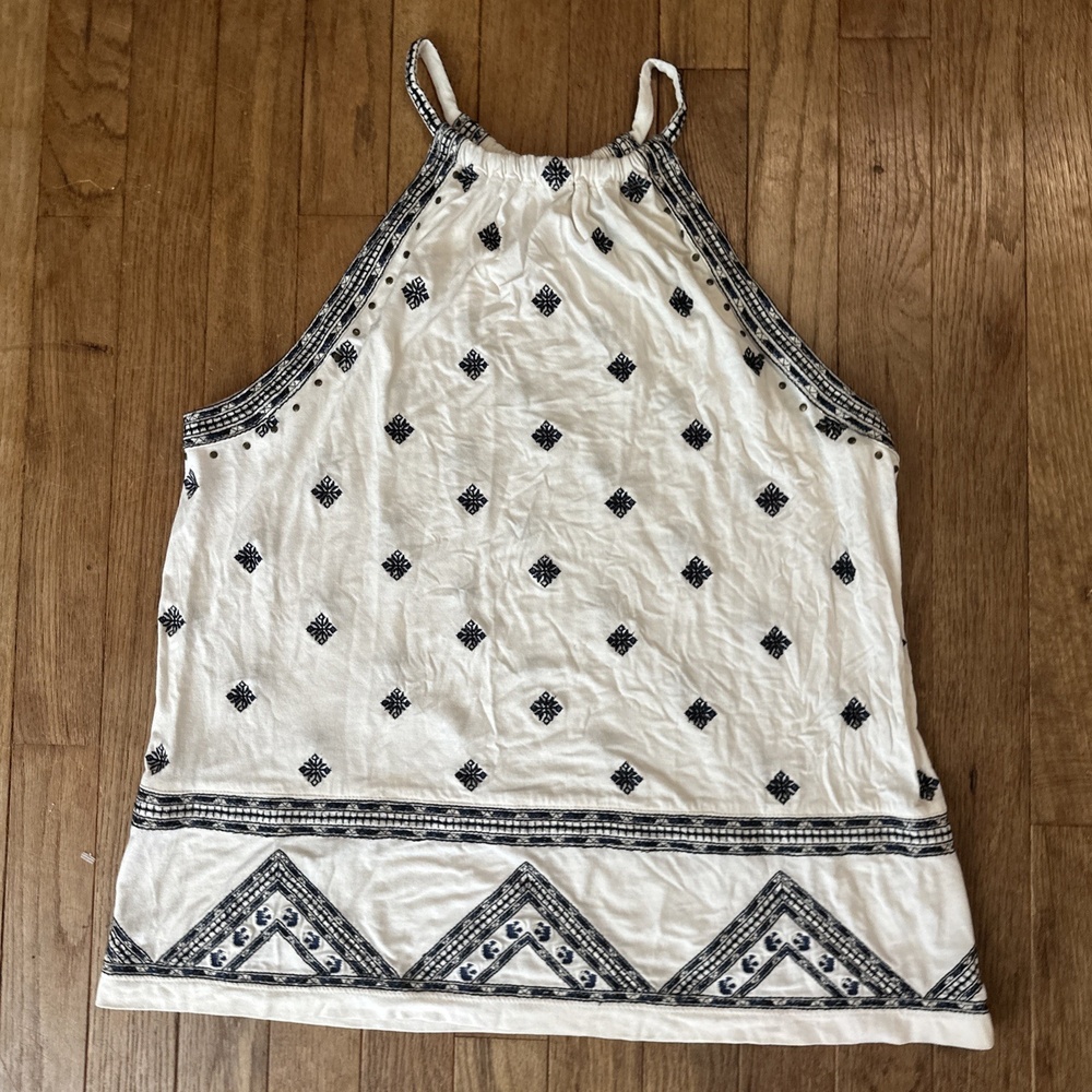 Anthropologie Kiana Embroidered Halter Top Womens Small Ivory Black Aztec Boho - Picture 2 of 9